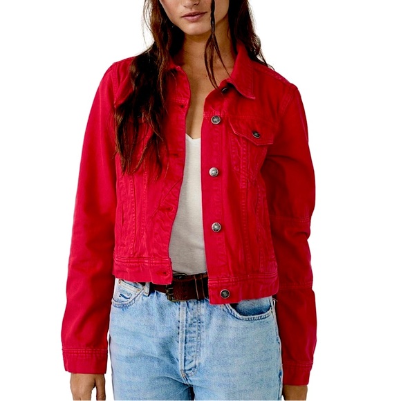Free People We The Free Rumors Denim Jacket // NWT // Strawberry // Jean Jacket - Picture 1 of 15